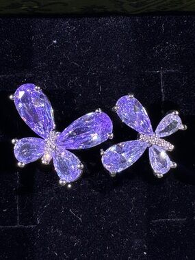 Purple CZ Butterfly Ring Double Butterfly Statement Ring Elegant Sparkly Ring